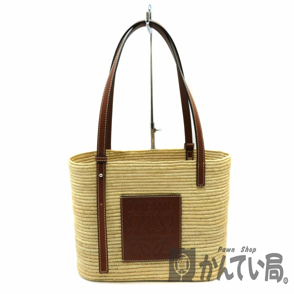 Loewe Square Basket Bag natural raffia brown calfskin leather